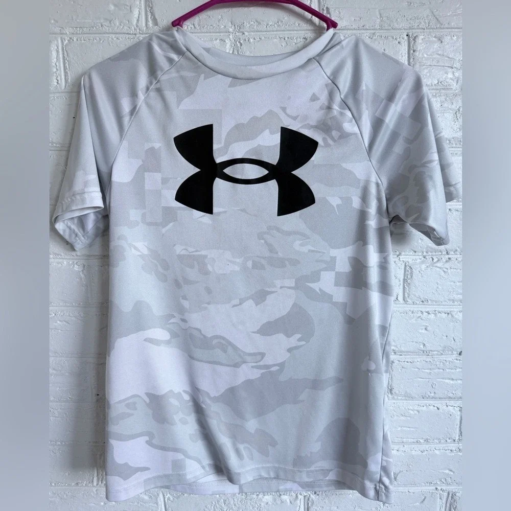 Under Armour Kids Youth T-Shirt Short Sleeve Camo‎ Logo HeatGear Size YLG